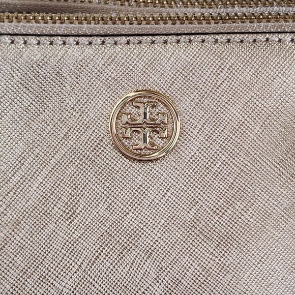 Tory Burch Robinson Metallic Gold Small East West Tote - Picture 2 of 14